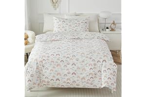 HMtideby Pink Rainbow Toddler Kids Bedding Set for Girls and Boys, Cot Bed Duvet Cover with Pillowcase, 2 pcs, 120 x 150 cm