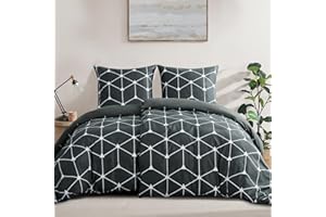 ‎RUIKASI RUIKASI Bettwäsche 135x200 4teilig Anthrazit - Bettbezüge 135 x 200 2er Set mit Geometrie Muster, Bettwäsche-Sets 135x200cm aus Mikrofaser mit Reißverschluss Weich und Bügelfrei