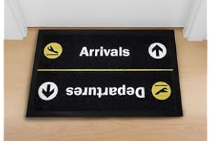 ‎CLOSE UP Close Up Fußmatte - Arrivals/Departures - waschbare Türmatte (40 x 60 cm) - Schwarz gelb