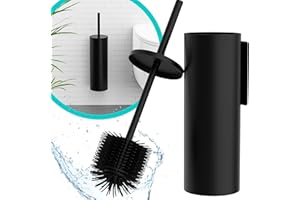 Hovea - Kit Brosse WC Suspendu - Brosse Silicone & Boitier Métal - Coloris Noir Mat - sans Perçage - Fixation Murale avec Sticker ou Vis - Balai Brosse Toilettes Décoration - WC3610