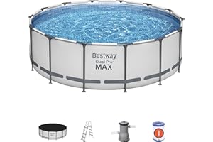 BESTWAY 5612X - Piscina Desmontable Tubular Steel Pro Max 427 x 122 cm, con Depuradora Cartucho 3.028 L/H Cobertor y Escalera