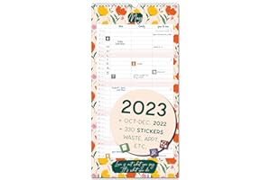 SPIELEFABRIK Couple planner 2023 3 columns, FLORAL planner for two 2023 and Oct-Dec 2022, partner calendar 16x32,5cm, calendar for couples 2022 2023, wall planner 2 persons, stickers: waste, holiday, birthday