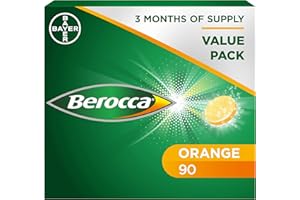 Berocca Vitamin C Effervescent Tablets, with Magnesium, Vitamin B12 & Vitamin B Complex, Orange Flavour, 1 Pack of 90 Tablets - 12 Weeks Supply