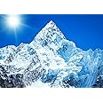 BELECO 7x5ft Fabric Snow Ice Mountains Photography Backdrop Mountain Peak Everest Nepal National Park Alpine Scenery Blue Sky Sunny Winter Background Outdoor Adventure Holiday Travel Photo Props
