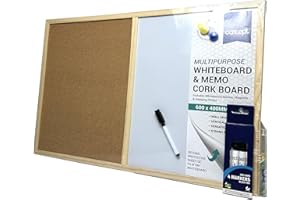 GENXON Pin Cork Board & Magnetic Whiteboard Dry Wipe White Memo & CorkBoard Combination with 4 Free Dry Wipe Markers