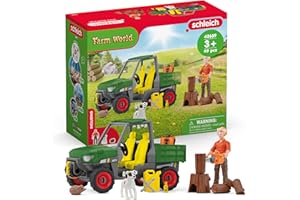 SCHLEICH Farm World | Waldbauer mit Fahrzeug 42659 | Set mit Bauer Paul, Hund, Geländewagen & Zubehör | detailgetreue Tierfiguren & Geschenkidee für Kinder | Bauernhof Spielzeug ab 3 Jahre | 49 Teile