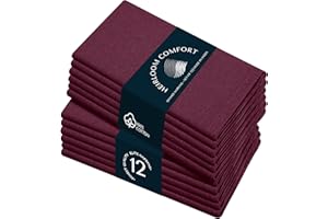 HEIRLOOM COMFORT Burgundy Wine Cloth Napkins 43x43 cm - 100% Cotton, Soft, Absorbent, Washable, Reusable - 12 Pack - Hotel Quality Table Napkin for Wedding, Receptions, Dinner, Christmas, Everyday