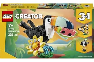 LEGO Creator 3 w 1 Dzikie zwierzęta: Tropikalny tukan 31173 | Zestaw klocków konstrukcyjnych, figurka tukana do przebudowy na motyla lub rybę, prezent dla dzieci od 7 lat, 225 elementów