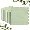 NatNarr 120 Pcs Sage Green Cocktail Napkins, Scalloped Sage Green Napkins Disposable Beverage Napkins Sage Dinner Napkins for Wedding Baby Shower Birthday, 5 x 5 Inch