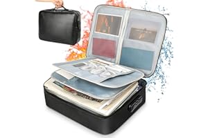 LAOONL Fireproof Document Box, 14.2''×10.6''×4'' Large Capacity File Storage Box with Lock, 3-Layer Waterproof Lockable Storage Box, Document Storage for Passports, Certificates, Legal Files and Valuables