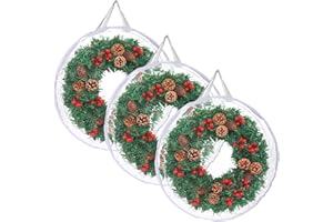 TOLIDA 3pcs 76cm/30" Clear Wreath Storage Bag with Handles - Round Christmas Wreath Garlands Storage Containers, Zipper Storage Carry Bag for Xmas Season, White