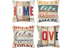 HOMESTILEZ Set di 4 Federe per Cuscino in Cotone e Lino Stile Retrò Fodere per Cuscini 40x40 cm Vintage Mediterraneo Copricuscini Decorazioni per La Casa per Divano Casa Soggiorno Camera da Letto,16x16