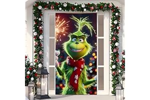 REGAPOG Grinch Weihnachtsdeko Tür, Christmas Door Cover, Hängen Banner Weihnachten Tür Hängen Banner Hintergrund für Weihnachten Wand Deko (91cm x 203cm, B)