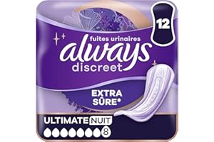 Always Discreet Serviettes Pour Fuites Urinaires Femmes Ultimate Nuit 12 Serviettes Protection Extra Sûre Et Discrétion Optimale