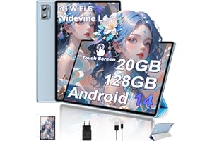 DEERTiME Tablette 10 Pouces, Android 14 Tablette Tactile avec 20Go RAM+128Go ROM(TF Extensible 2To), 8 Cœurs, WiFi 6, 5G+2.4G WiFi/WideVine L1/ BT5.0 / Tablette avec Assurance écran d'un an-Bleu