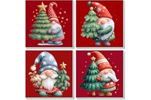 Lxmsja 4 Pack Paint by Numbers Christmas for Children Adults with Frame, Painting by Numbers Gnome for Kids on Canvas, Diy Acrylic Painting Kit for Home Wall Decor, 8x8inch