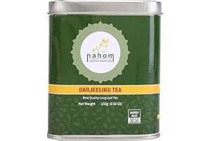 NAHOM Premium Darjeeling Loose Leaf Black Tea, Himalayan Black Tea - Flowery, Aromatic & Delicious | Picked & Packed in India | Champagne of Teas | 3.53oz / 100g TIN