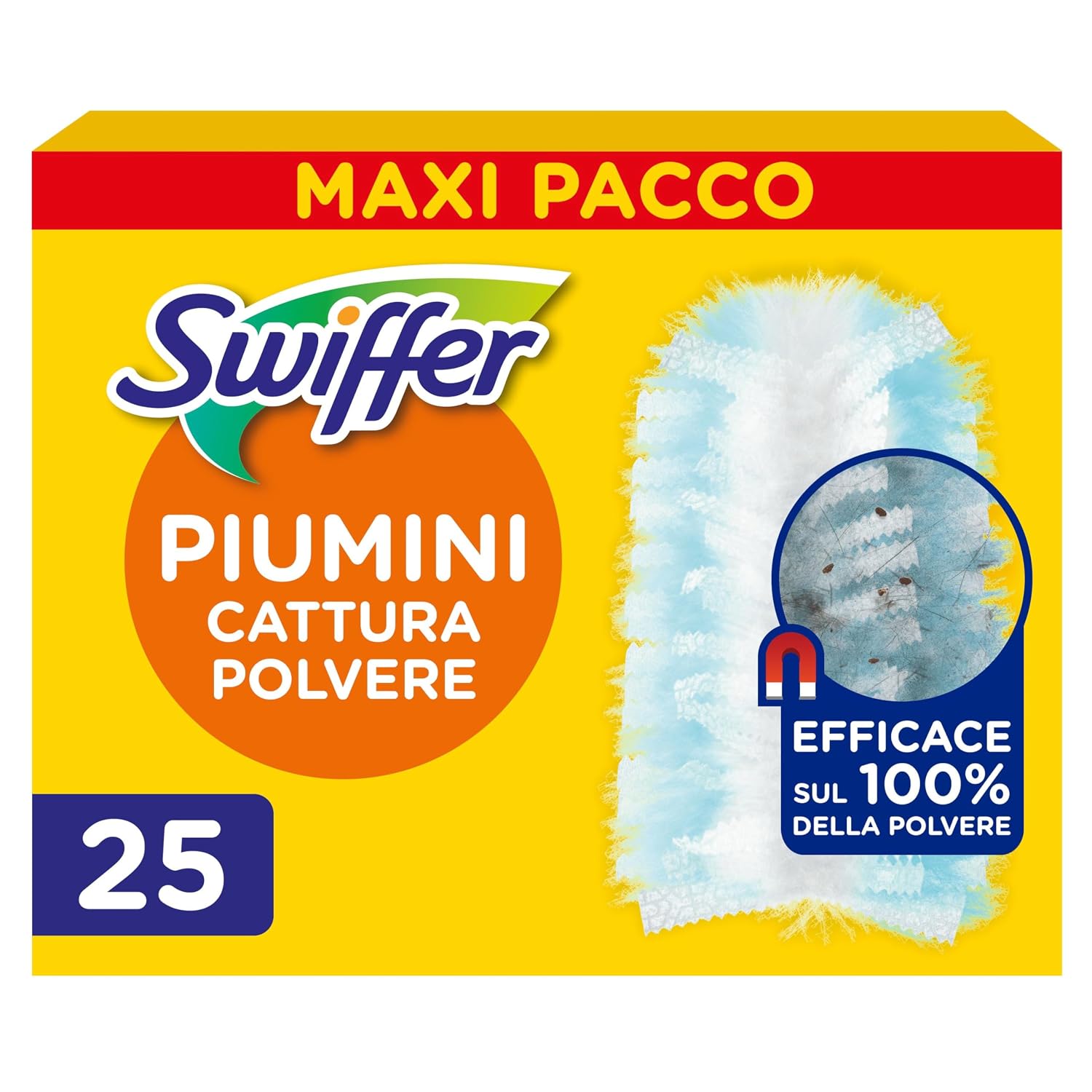 Swiffer Duster, Ricariche Piumini Catturapolvere, 25 Panni Profumati | Cattura 3 Volte Più Polvere e Peli/Capelli Rispetto alla Scopa Tradizionale, Migliaia di Microfibre, Profumo Fresh, Maxi Pack