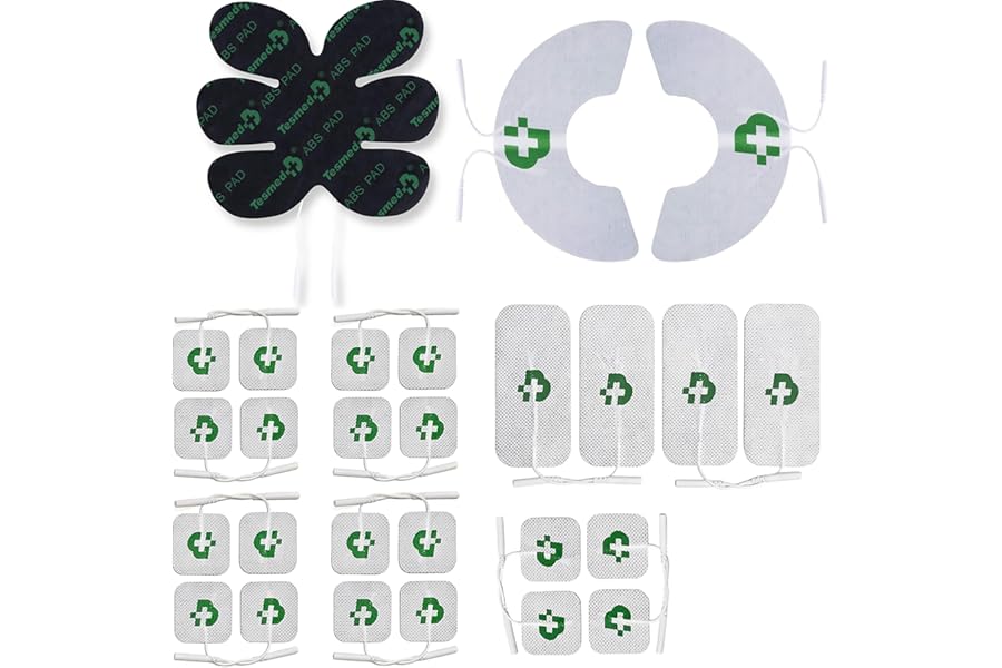 TESMED Top Equipment: Set of 27 Electrodes (20 x 50 x 50mm, 4 x 50 x 100 mm, 1 ABS Pad and 2 Knee Pads) - Compatible with 2mm Plug Electrostimulators