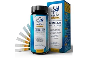 HERBOAHORRO Test Orina 12 en 1 - Tiras para medir Leucocitos, Glucosa, Cetonas, Ph, Proteína, Bilirrubina, Nitrito, Ácido Ascórbico, Gravedad Específica, Urobilinógeno, Microalbúmina, Sangre - Urianálisis 100uds