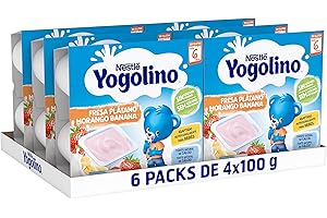 NESTLÉ YOGOLINO Fresa Plátano, a partir de los 8 meses, Pack de 6 (4x100g), Fórmula mejorada