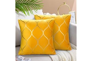 Hanrunsi Velvet Cushion Covers 45cmx45cm Yellow Pillowcase Soft Square Decorative Mustard Cushion Cover Throw Pillow Covers for Sofa Couch Living Room Bedroom Bed Set of 2