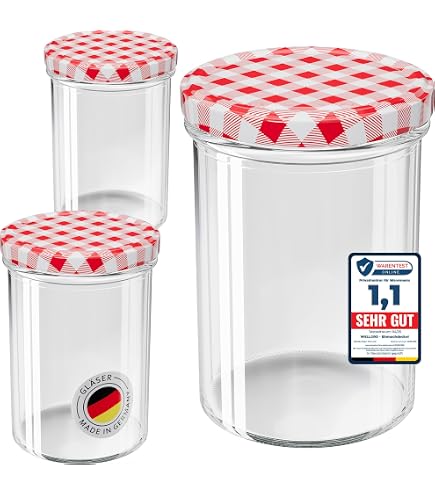 BigDean 50x Ersatzdeckel für Einmachgläser Schraubdeckel TO82 mm | Rot-weiß kariert