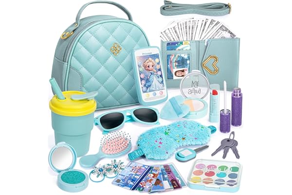 Hohosunlar Bolso Niñas con Accesorios - Bolso Juguetes Maquillaje Falso, Botella de Agua, Billetera Teléfono Llaves, Juguetes Princesa, Regalos de cumpleaños y Navidad para niñas de 3 años