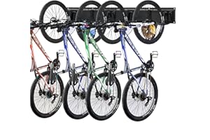 Mimoke Bicycle Wall Mount Vertical Adjustable Bicycle Suspension Wall for E-Bike, MTB and Road Bike, Bicycle Mount Wall for Bicycles and Helmet Hooks (for 4 Bikes)