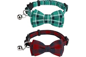 QH-Shop Collare per Gatto con Campana e Papillon, 2 Pezzi Regolabile Collari a sgancio rapido per Gattino Gatti Domestici e Cuccioli (Rosso, Verde Acqua)