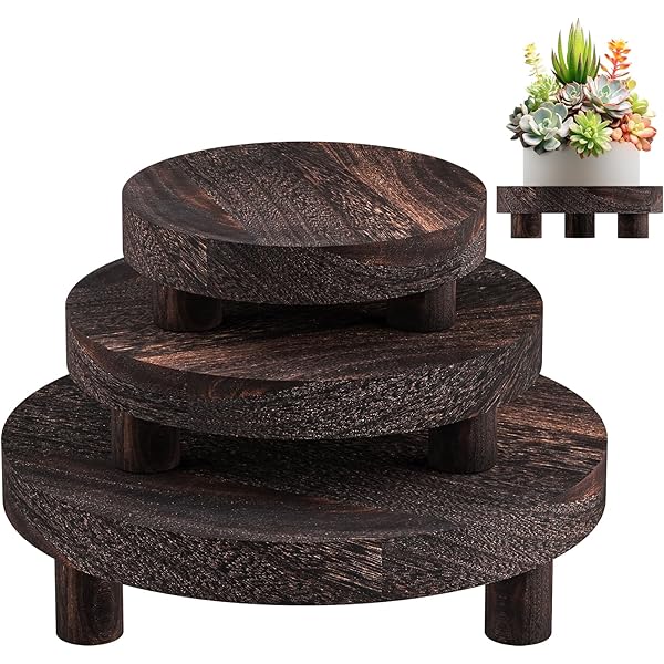 Short Wood Plant Stand For Indoor Pots (5-15 Inch) - Minimalist Floor Plant Holder, Brown
