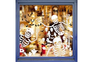 CAKKVDE Halloween Window Decorations - Skeleton Static Clings, Double-Sided Removable Halloween Window Stickers for Home, Office & Parties (8 Sheets)