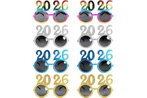 Grandisk 8 Pack Happy New Year Eyeglasses Christmas Glasses Decoration Photo Booth Props, Party Decor, Party Supplies，2026 New Years Eve Party Supplies