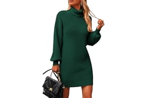 Zeagoo Robe Pull Femme Manche Longue Col Roulé Tricot Robes Hiver Chic et Elegant Moulante Mini Robe S-XXL