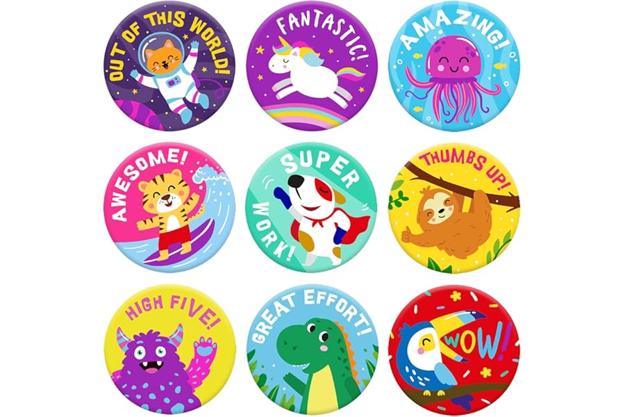 Sweetzer & Orange Reward Stickers for Teachers, 1008 Decals for Kids in 9 Designs, 1 Inch School Tags on Sheets, Classroom Teacher Supplies, Potty Training Badges and Motivational Chart