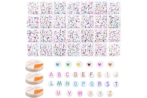 YMJD KIT-50 Lettre Perles Colorées - 1400 Pcs Acrylique Alphabet + 100 Cœurs pour Bijoux DIY