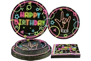 XJLANTTE Forniture per Feste al Neon Bagliore - Piatti e tovaglioli Fluorescenti Bagliore nel Buio, per 40 Ospiti 2