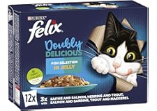 Purina Felix Doubly Delicious Fish Selection in Jelly Wet Cat Food Box, 85g (Pack of 12), Blue