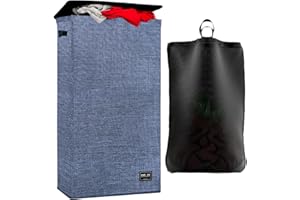 NUCAZA Large Laundry Basket with Lid and Laundry Bag - 100L Foldable Washing Basket, Linen Bin with Handles for Bedrooms, Laundry Hamper for Dirty clothes, Blue…