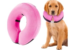 SMIM Inflatable Dog Collar with Quick Release and Adjustable Fit,This Protective Dog Cone for After Surgery Protects from Stitches, Bites, Licks and Wounds, Soft Pet Recovery Collar for Dogs, (Pink, M)