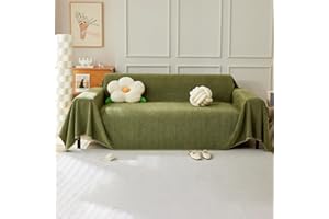 VanderHOME Pokrowiec na sofę w jednolitym kolorze, z dekoracyjną narzutą na łóżko, wielofunkcyjny koc na sofę szenilową, idealny na sofę, kanapę, ławkę i łóżko, 230 x 180 cm, zielony matcha