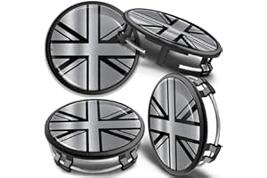 SkinoEu 4 x 75mm Wheel Centre Alloy Hub Center Caps Compatible for Part Numbers B66470207 / B66470200 Hubcaps Black UK Union Jack Flag Silver CM 30