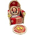 Gac Handcrafted Jai Guru Ji Singhasan Darbar With Guruji Swaroop, Metal Jutti Pair And Mat - Exclusive Handcrafted Set For Gifting To Sangat Or House Temple (Red) - 6 Cm