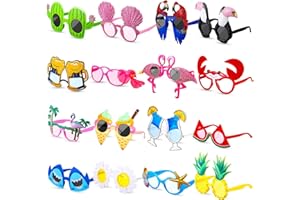 Aoriher 16 Pairs Funny Luau Party Sunglasses Hawaiian Tropical Glasses Favors, Novelty Fancy Eyeglasses Photo Booth Props for Adults Teens Birthday Summer Beach Themed Party Supplies Decoration