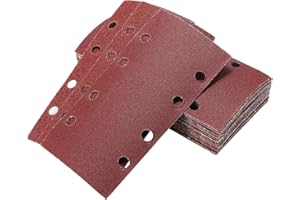 AIXMEET 40 Piezas Hojas de Lija Papel de Lija Rectangular,para lijadora orbital 93 x 185 mm, 8 agujeros, papel de lija rectangular de grano 60/80/120/240, ideal para lijar/pulir/madera