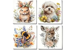 JATOK 4 Pack Paint by Numbers Kits for Adults, Painting Kits for Beginners On Clear Colour Canvas, Easy DIY Acrylic Pigment Drawing Paintwork for Home Wall Decor, Animal 25x25CM/10x10in (no Frame