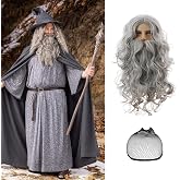 2Pcs Male Wig Grey, Boy Wig Long Style for Men Years of Grey Curly Wig Pop Band One Size with Adjustable Wig Cap for Film Cos