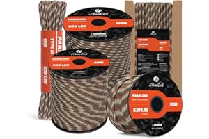 Abma Cord Paracord 4mm 30m 100% Nylon Rope 9 Strands Type III Parachute Cord for DIY, Camping, Survival, Outdoor - Max. 280kg - Forest Camo