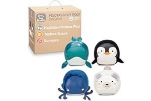Little Big Friends | Set de 4 Pelotas Sensoriales con Sonajero para Bebé | Texturas Variadas, Motricidad Fina y Fáciles de Agarrar | Juguetes Sensoriales Bebé 0-12 Meses |Pelotas Roly Poly Océan