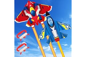 Chennyfun Cerf-Volant Avion de Chasse, Lot de 2 Grands Cerf-Volant pour Enfants Adultes, Cerf-Volant avec Longue Queue de 145cm, avec Ficelle de 100m pour Jeux et Activités de Plein Air